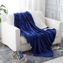Navy Throw Sherpa Flannel Fleece Reversible Blanket Extra Soft Brush Fabric - $39.18