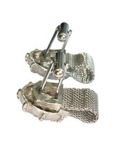 Vintage Swank Clear Glass Silver Tone Mesh Strap Wrap Around Cuff Links Set image 2