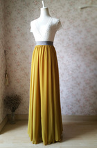 Yellow Rust Maxi Chiffon Skirt Outfit Floor Length Bridesmaid Skirt Plus Size image 5