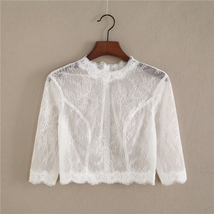White 3/4 Sleeve Short Lace Tops Bridal Bridesmaid Shirt Boho wedding Plus Size image 1