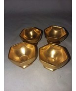 4 Hand Painted Gold Nut Cups or Open Salt Celler 1 Inch Tall 6 Sided Vin... - $10.99