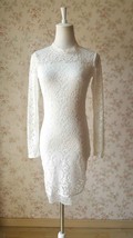 Ivory White Long Sleeve Lace Dress Round Neck Full Lace Party Dress Plus Size