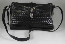 Brighton Black Leather Weave Heart Charms Flap Cross Body Handbag Purse - $89.99