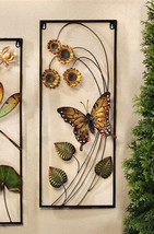 Monarch Butterfly & Sunflowers Wall Plaque 27" High Iron Rectangle 3D Garden image 1