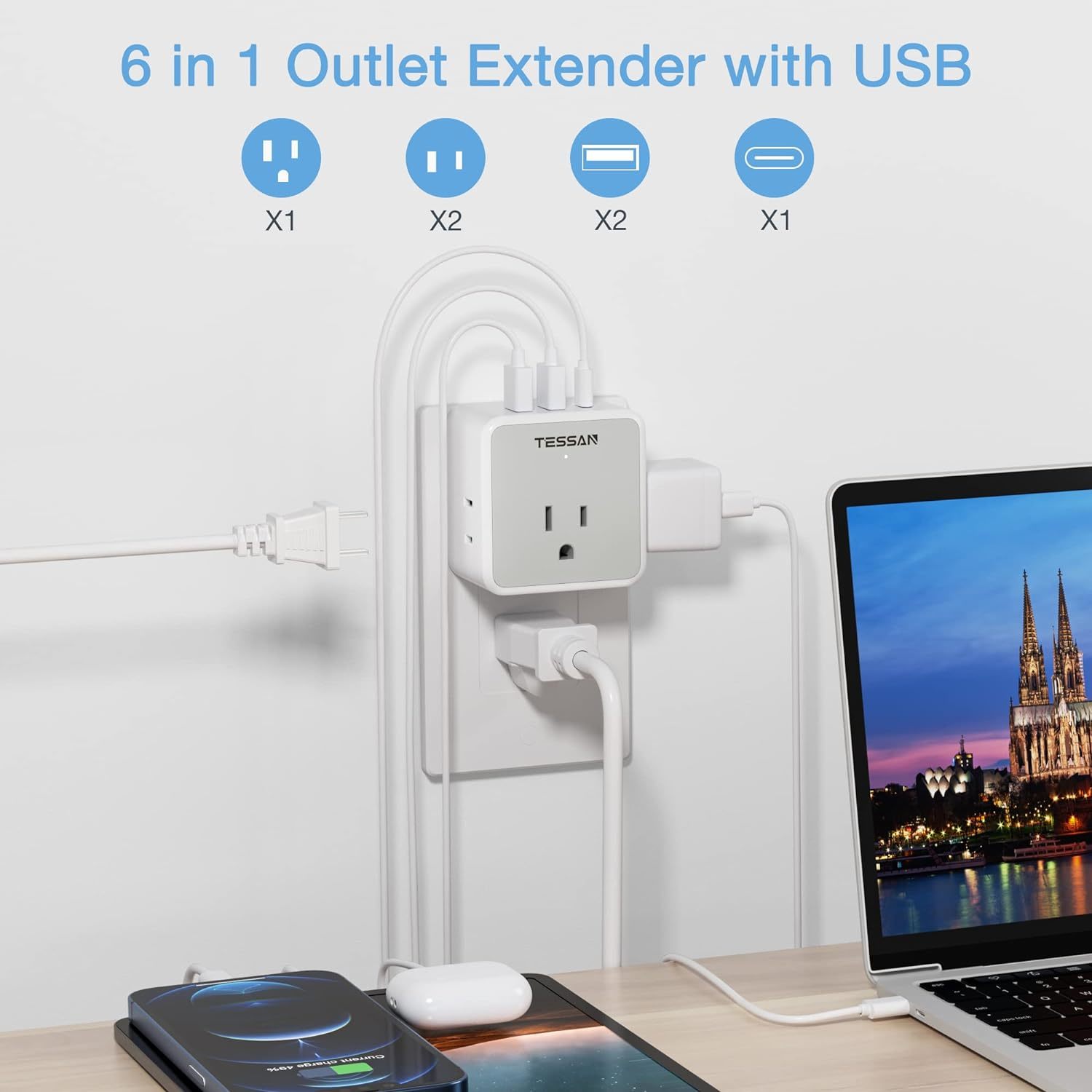 Multi Plug Outlet Splitter With Usb, 4 Electrical Outlet Extender With