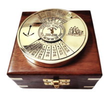 Brass Shiny Calendar Paper Weight With Wooden Box Collectible gift - $35.68