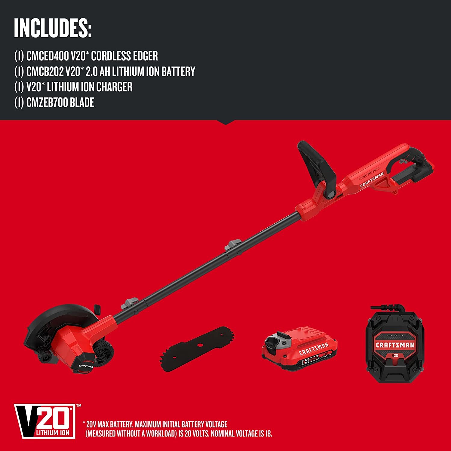 BLACK+DECKER 20V MAX Cordless Edger Lawn Kit, 1.5 Ah Battery & Charger  Included (BCED400C1)