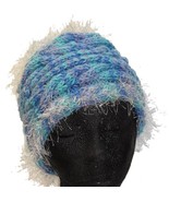 Lavender/Turquoise hand knit hat with eyelash fringe - $25.00