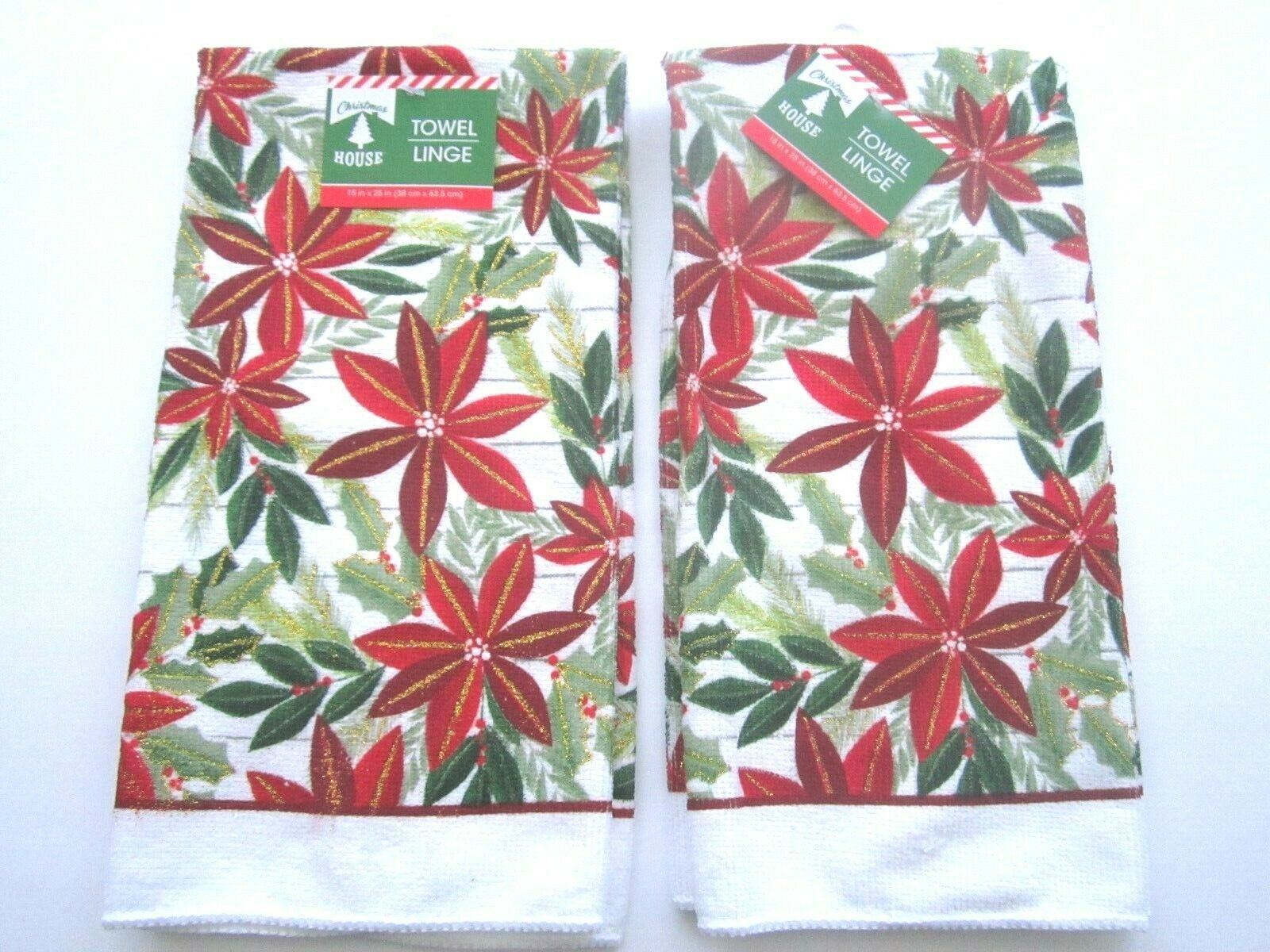 Red Poinsettia Hanging Towel With Holder, Holly Berry Bathroom