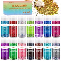 Holographic Chunky Glitter, 15 Colors Craft Glitter for Resin