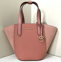 Michael Kors Pink Sunset Rose Small Portia Suede Leather Tote Bucket Bag