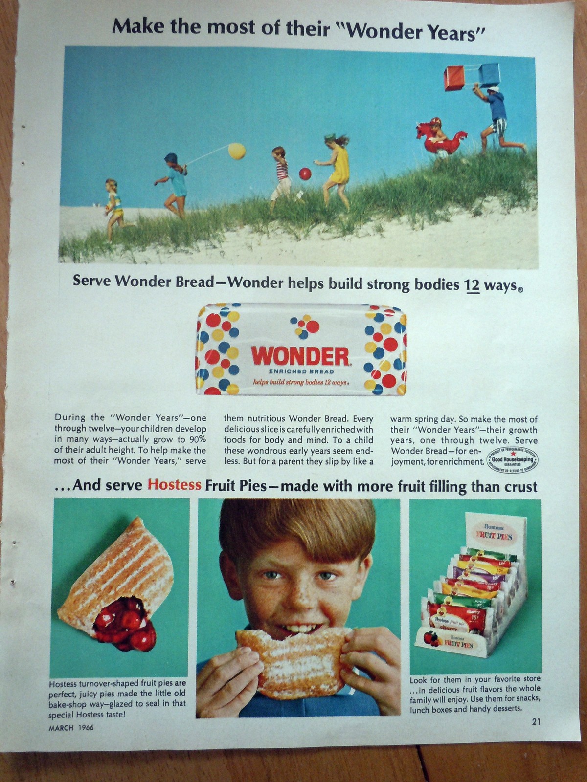 Hostess Wonder Bread & Fruit Pies Print Magazine Advertisement 1966 Other