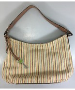 Fossil Multi-Color Woven Brown Leather Shoulder Bag Handbag with Key - $38.71
