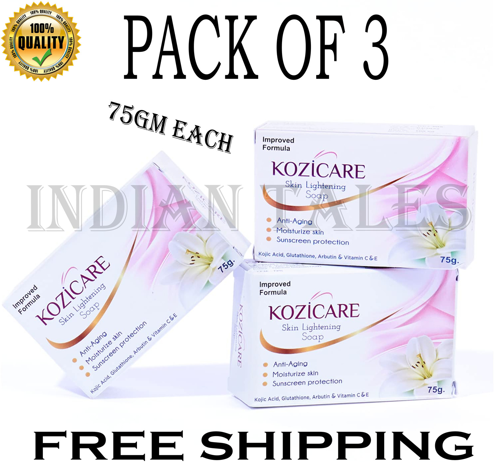 Kozicare Skin Lightening Soap 75g Pack Of 3 Sunscreen Protection Kojic Acid Body Soaps 3691