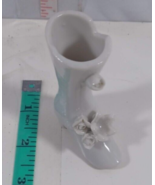 tall white boot with flowers GLASS CERAMIC PORCELAIN MINIATURE SHOES VIN... - $3.86