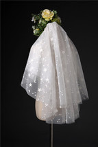 Elbow Length Wedding Bridal Veils Layer Moon Star Pattern Lace Tutu White Veils  image 4