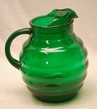 Anchor Hocking Ribbed Globe Ball Glass Pitcher Ice Guard Forest Green Vn... - $59.39