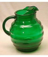 Anchor Hocking Ribbed Globe Ball Glass Pitcher Ice Guard Forest Green Vn... - $59.39