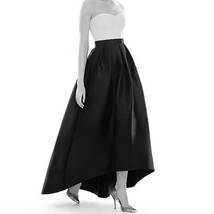 BLACK High-low Skirt A-line Black Taffeta Skirt Pleated High-Low Skirt Outfit