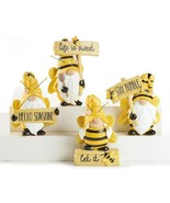 Bee Gnome Figurines with Sentiment Set 4 Resin Yellow Black Bumblebee Home - $49.19
