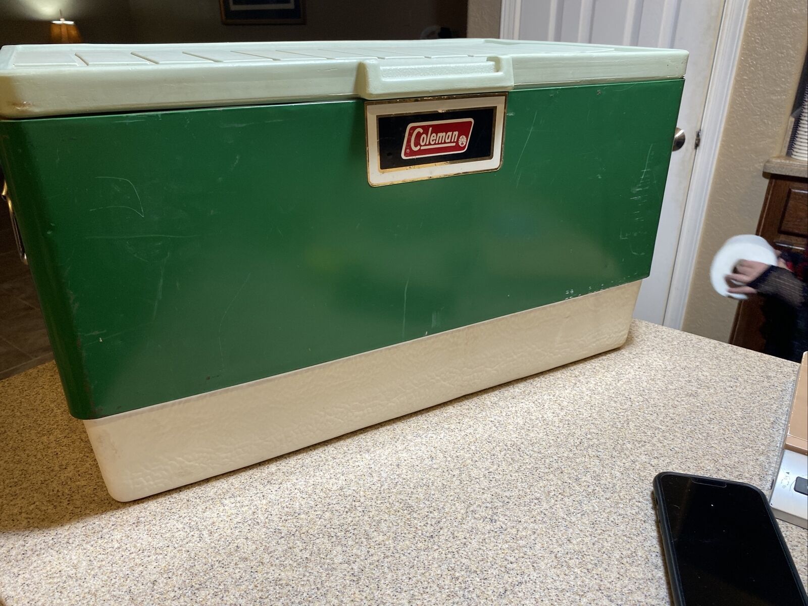 Vintage 1974 Coleman Snow-lite Green Camping Beer Cooler Ice Chest Usa 