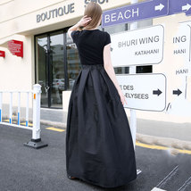 BLACK High Waisted Ruffle Long Maxi Skirt Taffeta Pleated Party Skirt Plus Size image 10