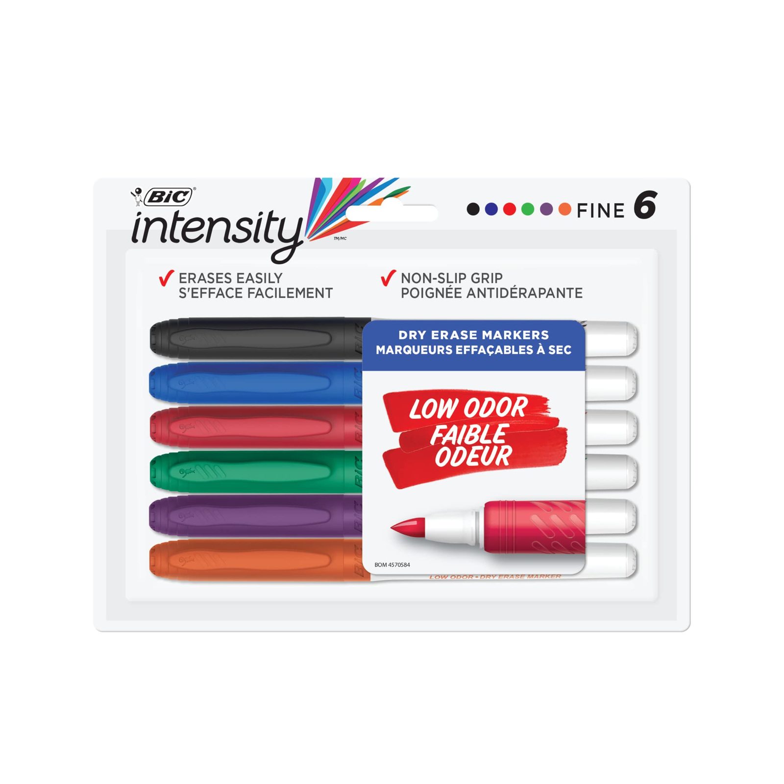 BIC Great Erase Grip Dry Erase Marker, Fine Point, Assorted Colors, 6
