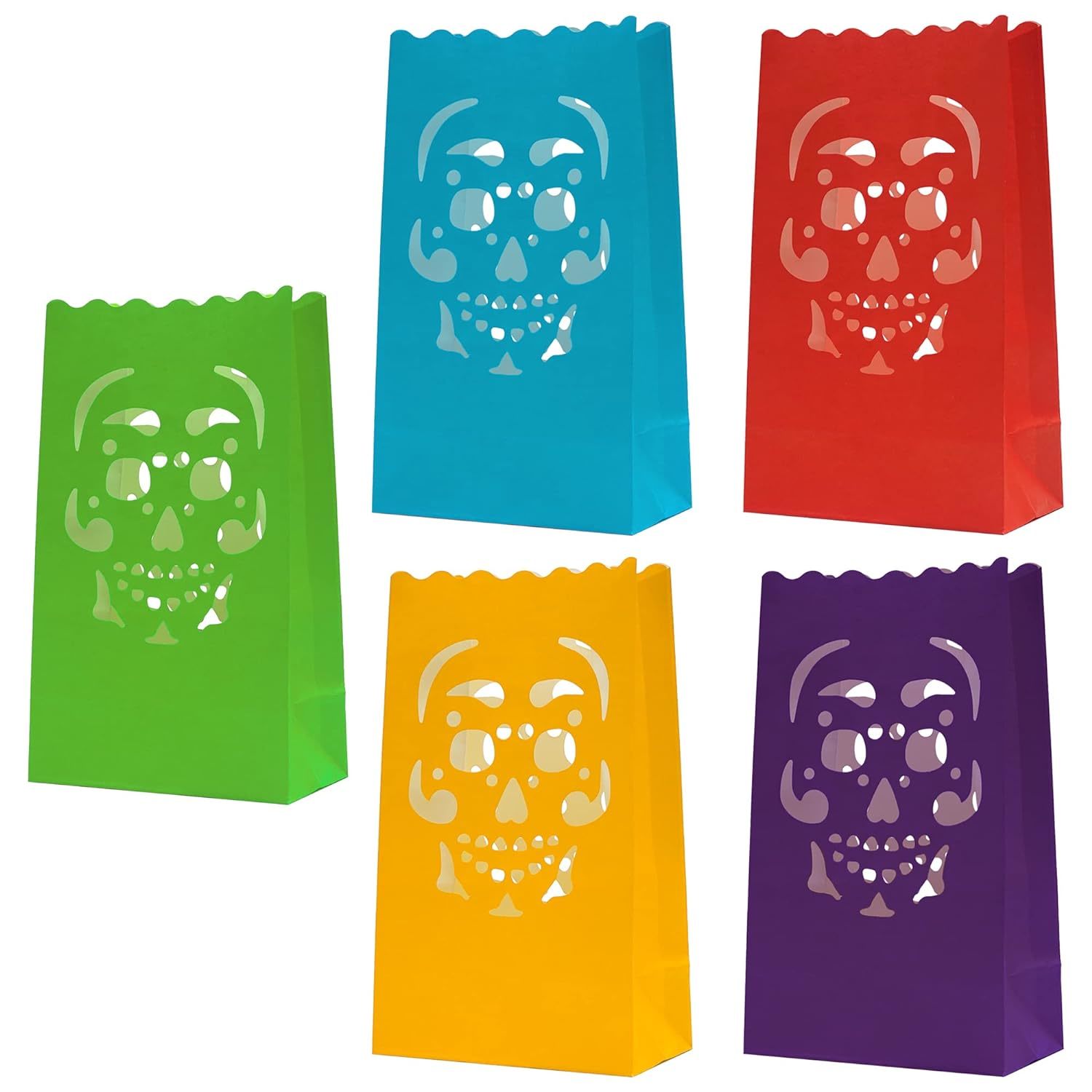 50 Pcs Day Of The Dead Luminary Bags, Halloween Luminary Bags, Flame
