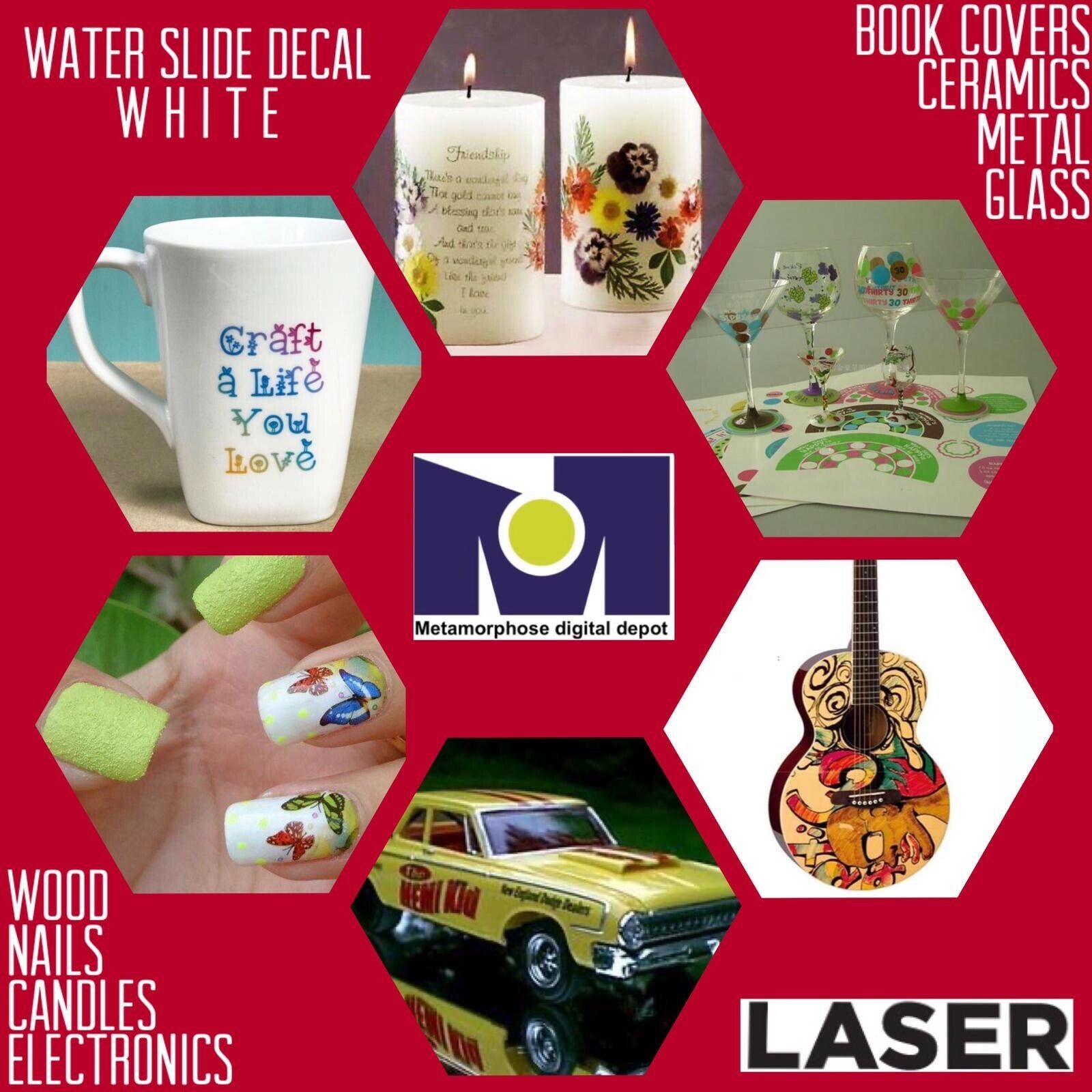 10 sheets 8.5”x11” Premium WHITE LASER waterslide decal transfer paper