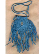 Small Handcrafted Turquoise Colored Leather Whatever Bag with Shell cabo... - $40.00