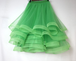 Womens Layered Tulle Skirt Green High Waisted Layered Midi Tulle Skirt Plus Size image 2