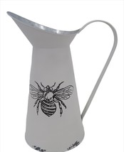 Bee Pitcher Vase 10.5" High Rustic Metal White with Large Handle Retro Design image 1