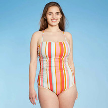 Women&#39;s Square Neck One Piece Swimsuit - Kona Sol™ Multi Stripe L 12-14 - $21.03