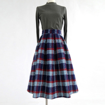 RED PLAID Women Midi Skirt Autumn Classic Plus Size Flannel Long Plaid Skirts image 12