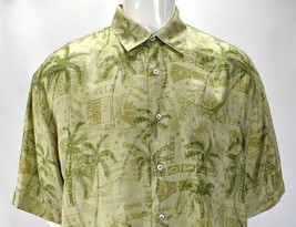Hilo Hattie Mens Silk Hawaiian Tiki Lodge Print Button Shirt Large - $44.02