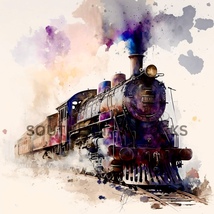 A watercolor painting of a train, A.I.Art for a kids room.#1 of 4  - $1.99