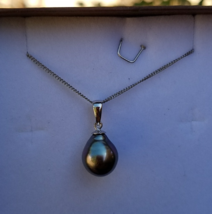 Genuine 11-12mm Tahitian Black Pearl Gray/Purple on Sterling Silver Neck... - $89.95