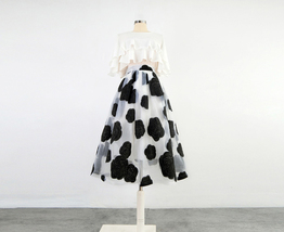 White Black Flower Modi Skirt Outfit Summer High Waist Organza Party Midi Skirts image 5