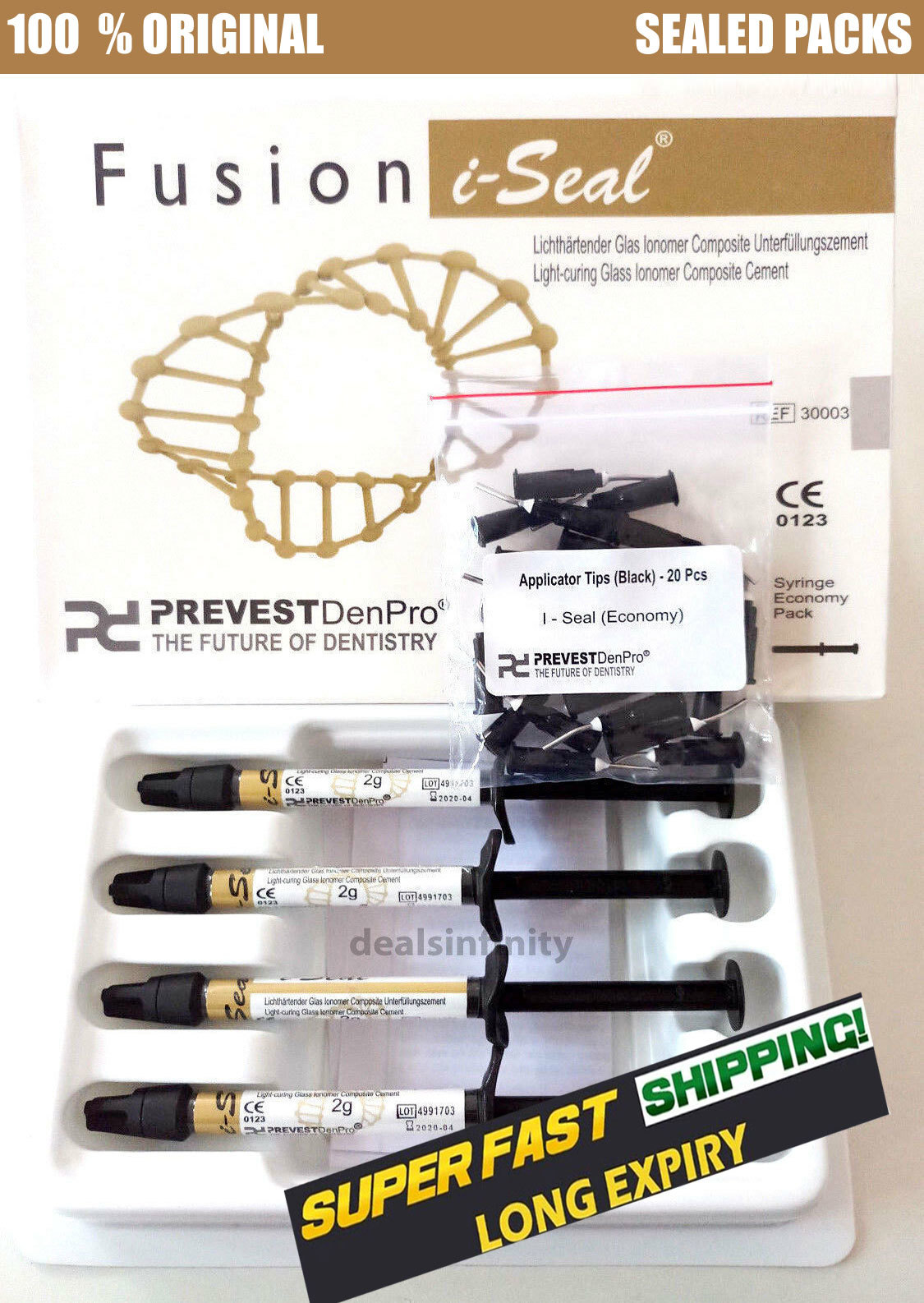 4 x PREVEST LIGHT CURING GLASS IONOMER COMPOSITE CEMENT FUSION I SEAL4