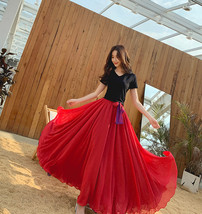 Women High Waist Floor Length Chiffon Skirt Purple Red Chiffon Bridesmaid Skirt 