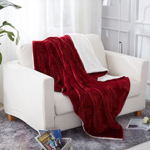 Burgundy Throw Sherpa Flannel Fleece Reversible Blanket Extra Soft Brush Fabric - $39.18