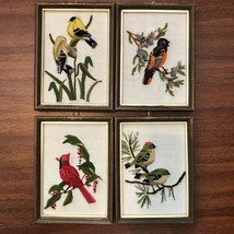Vintage Embroidered Wall Hanging Bird Crewel Wooden Framed Finished Set ... - $79.19