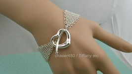 Tiffany &amp; Co Peretti Mesh Open Heart Toggle Bracelet Sterling Silver-Mint - $634.82