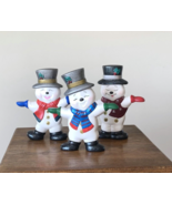 3 Vtg Ceramic Snowmen Handpainted Two Sided Naughty Nice Faces, Hold Han... - $89.10