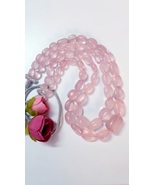 Natural Rose Quartz Tumble Beads Necklace, Pink Large Smooth Beads Necklace - $320.00+