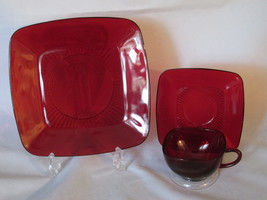 Vintage Anchor Hocking &quot;Charm&quot; Royal Ruby Three Piece Luncheon Set - 1950s - $14.99