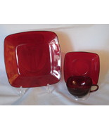 Vintage Anchor Hocking &quot;Charm&quot; Royal Ruby Three Piece Luncheon Set - 1950s - $14.99