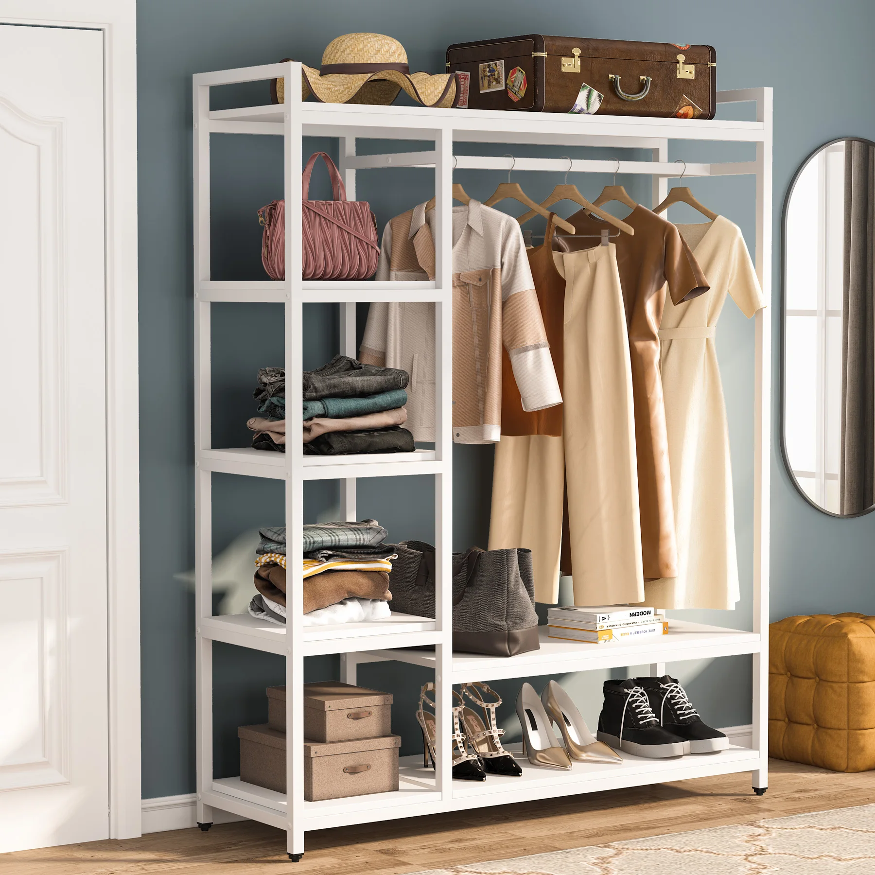 Aheaplus Wood Wardrobe Closet Storage Free Standing Closet