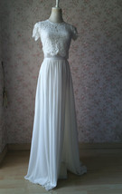 WHITE Side Slit Chiffon Skirt Womens White Maxi Chiffon Skirt Bridesmaid Skirt image 3