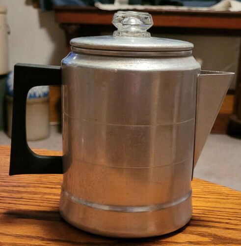 Vintage Comet Aluminum 9 Cup Stove Top Percolator Coffee Pot USA Camping Red